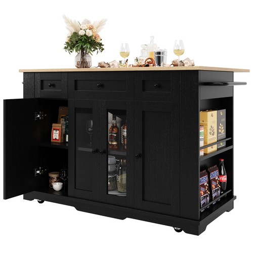 Black kitchen island - island, cabinet