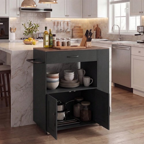 Black rolling kitchen island - black,